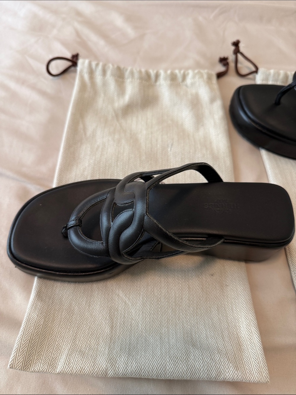 Hermes Lipari Black Leather Thong Platform Sandals - Picture 6 of 8